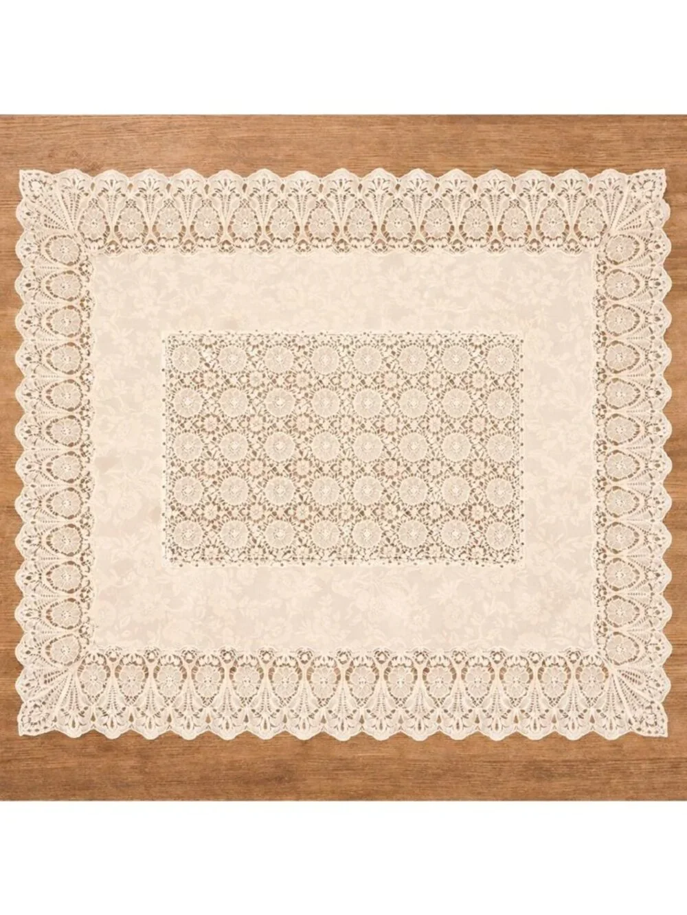 Holiday Time PVC Crochet Tablecloth 60x90 Bone Oblong Vinyl Dining Table Cover
